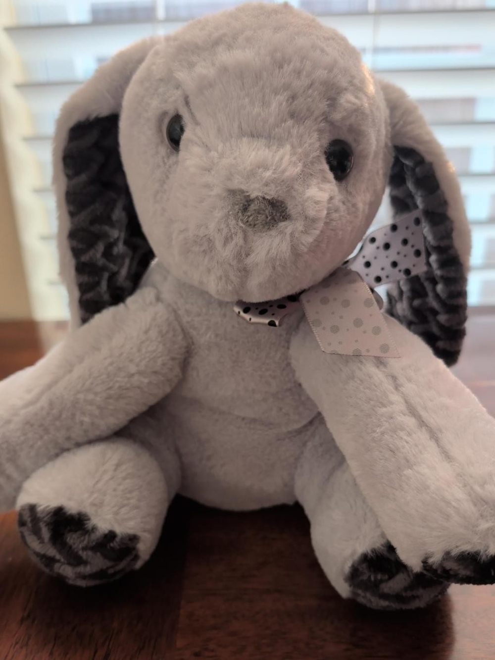 Plush Gray Bunny with Polka Dot Bow